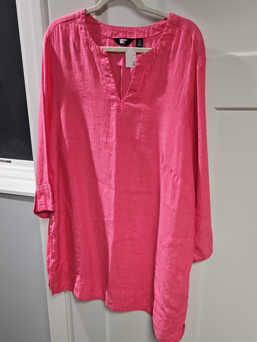 Lands' End Bright Pink Linen Split-Neck Tunic